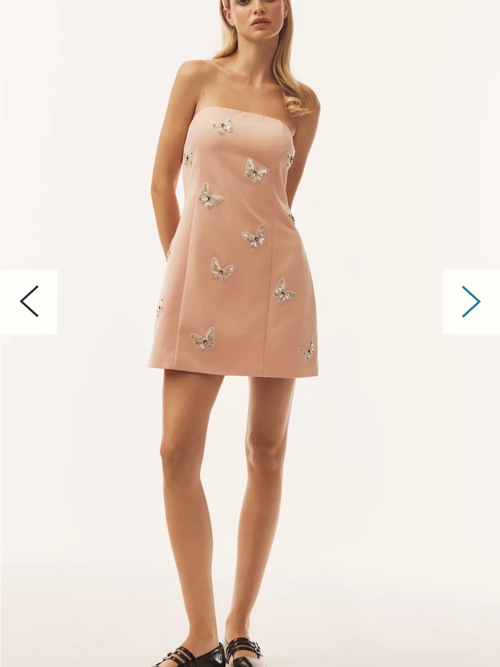 Strapless Blush Pink Butterfly-Embellished Mini Dress